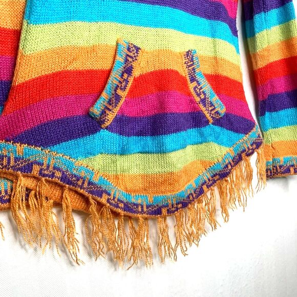 Cardigan Sweater Womens Multicolor Llama Rainbow Long Sleeve Hooded Boho S - Picture 4 of 11